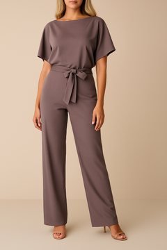 Frieda | Damen Kurzarm Jumpsuit Weites Bein in Lila
