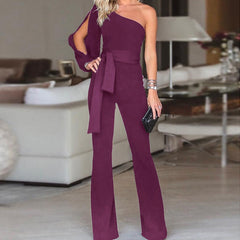 Friederike | Damen One Shoulder Gürtel Jumpsuit in Lila