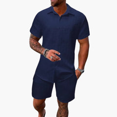 Friedrich | Herren Kurzarm Hemd Shorts Set in Marine Blau