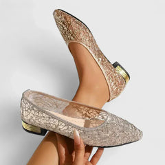 Gwendoline | Damen Spitze Ballerinas mit Komfort Sohle in Gold
