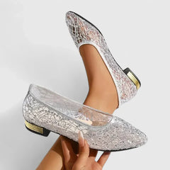 Gwendoline | Damen Spitze Ballerinas mit Komfort Sohle in Silber