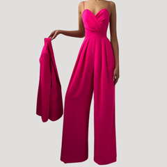 Gwendolyn | Damen Träger Jumpsuit mit weiten Beinen in Dunkelrosa