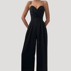 Gwendolyn | Damen Träger Jumpsuit mit weiten Beinen in Schwarz