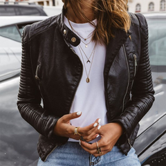 Helena | Damen Reißverschluss Leder Bikerjacke in Schwarz