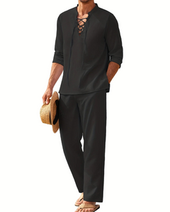 Herren bequemes Oberteil- und Hosen-Sommer-Set | Moderner in Schwarz