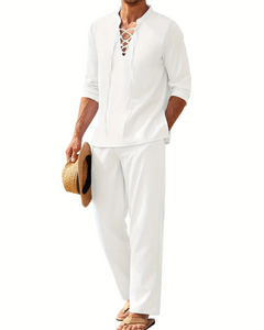 Herren bequemes Oberteil- und Hosen-Sommer-Set | Moderner in Weiß