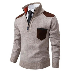 Herren eleganter Zip-Up-Pullover | Warmer in Beige