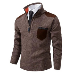 Herren eleganter Zip-Up-Pullover | Warmer in Braun