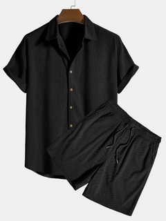 Herren geripptes Kurzarmhemd- und Shorts-Set | Moderner in Schwarz