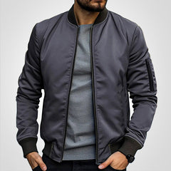 Niklas | Herren Klassische Bomber Jacket Übergangsjacke mit Rippbündchen in Dunkelgrau