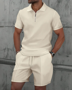 Herren lässiges Poloshirt- und Shorts-Set | kurzer hose in Beige
