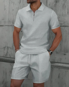 Herren lässiges Poloshirt- und Shorts-Set | kurzer hose in Grau