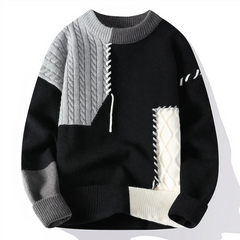 Herren stylischer Patchwork-Pullover | Warmer in Schwarz/Grau