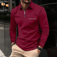 Herren Poloshirt mit Reißverschluss | Langarm in Burgundisch
