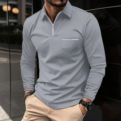 Herren Poloshirt mit Reißverschluss | Langarm in Grau