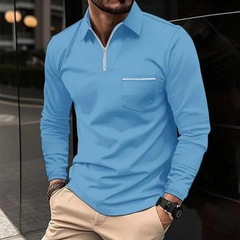 Herren Poloshirt mit Reißverschluss | Langarm in Himmelblau