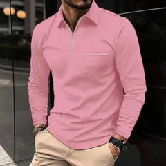Herren Poloshirt mit Reißverschluss | Langarm in Rosa