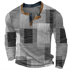 Christian | Herren Retro Colorblock Langarm Knit Sweater Henley in Grau