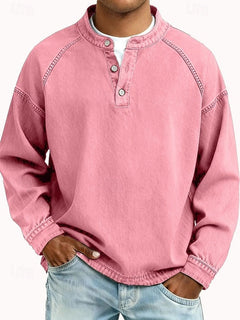 Dominik | Herren Retro Henley Knit Sweater Langarm Used-Look Pullover in Pink