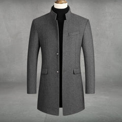 Matthias | Herren Slim-Fit Wollmantel mit Stehkragen und Knopfverschluss in Grau