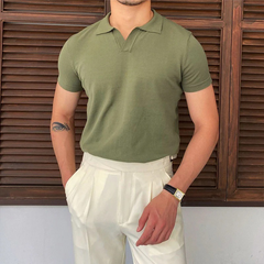 Herren Sommer-Poloshirt mit V-Ausschnitt | Kurzarm in Khaki