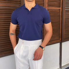 Herren Sommer-Poloshirt mit V-Ausschnitt | Kurzarm in Blau