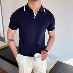 Herren Sommer-Poloshirt mit V-Ausschnitt | Kurzarm in Blau/Weiß