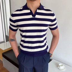 Herren Sommer-Poloshirt mit V-Ausschnitt | Kurzarm in Gestreift