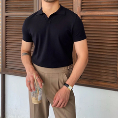 Herren Sommer-Poloshirt mit V-Ausschnitt | Kurzarm in Schwarz