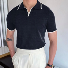 Herren Sommer-Poloshirt mit V-Ausschnitt | Kurzarm in Schwarz/Weiß