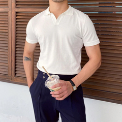 Herren Sommer-Poloshirt mit V-Ausschnitt | Kurzarm in Weiß