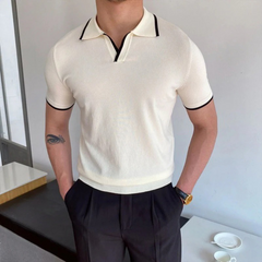 Herren Sommer-Poloshirt mit V-Ausschnitt | Kurzarm in Weiß/Schwarz