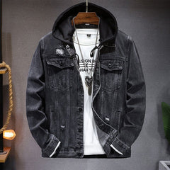 Herren Urban Denim-Jacke mit Kapuze - Anselm in Klassisches Schwarz