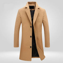 Florian | Herren Wool Coat Einreihiger Langer Wintermantel in Beige