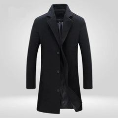 Florian | Herren Wool Coat Einreihiger Langer Wintermantel in Schwarz