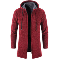 Herrenstrickjacke mit Kapuze - Siegfri in Rot