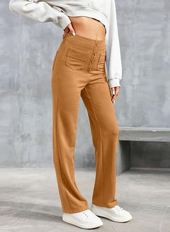 Brunhilde | Hoch taillierte elastische Freizeithose in Braun