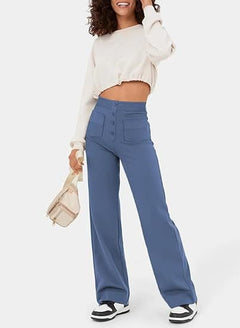 Brunhilde | Hoch taillierte elastische Freizeithose in Hellblau