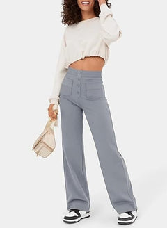 Brunhilde | Hoch taillierte elastische Freizeithose in Grau