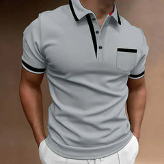 Colorblock-Poloshirt mit Knöpfen für Herren in Grau