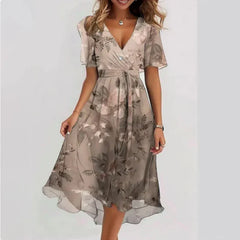 Violet - Damen V-Ausschnitt Kleid in Beige