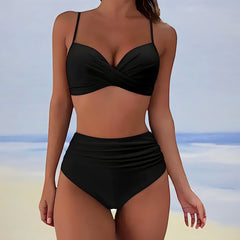 Leila® | High Waist Bikini mit Twist-Top in Schwarz