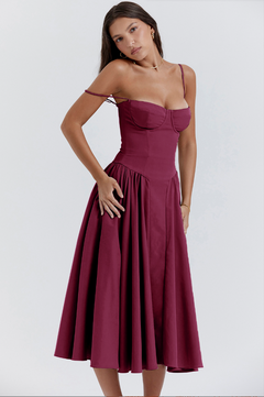 Cheri - rückenfreies Midi-Sling-Kleid für Damen in Weinrot