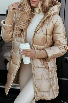 Naya | Eleganter Wintermantel Mit Kapuze in Beige