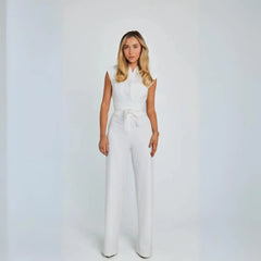 Hannah | Weites Bein Ärmellos Jumpsuit in Weiß