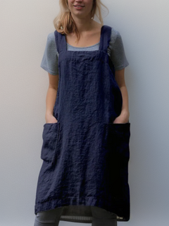 Dinah - Baumwoll Schürzenkleid mit Taschen in Marineblau