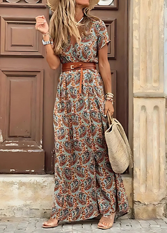 Justine | Lange Boho-Robe mit Gürtel in Braun