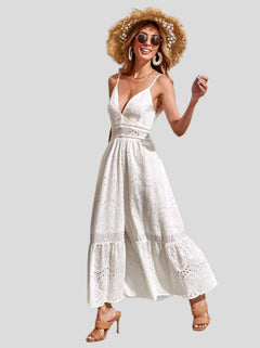 Amélie Refined Lang Sommerkleid mit Dünnen Trägern in Weiß