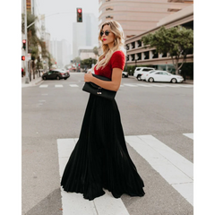 Imke | Damen Plisseerock Maxi Hohe Taille Faltenrock in Schwarz