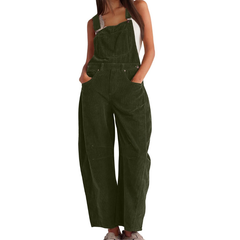 Imogen | Damen Latzhose Overall mit Weitem Bein in Olivgrün